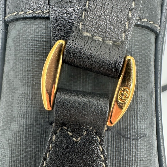 Vintage Gucci GG Monogram Black Crossbody Bag with Web Stripe & Gold Hardware - Picture 10 of 16